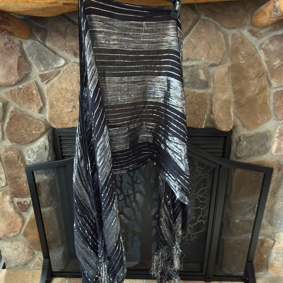 Accessories - Metallic Black and Silver Metallic Stripe Scarf / Shawl